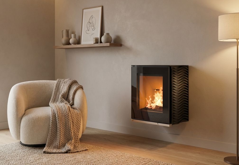 poêle bois mural